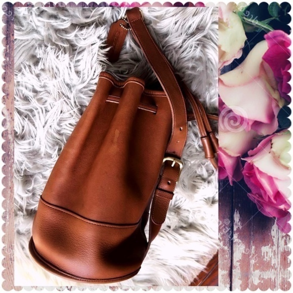 VINTAGE COACH RARE BIXBY CROSSBODY BACKPACK SLING BUCKET BAG BRITISH TAN 9984 - Picture 15 of 17